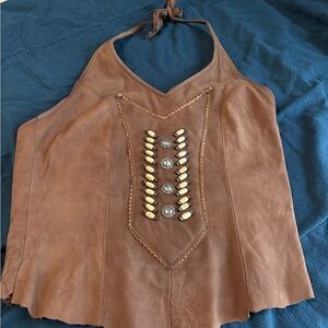 Leather halter top.